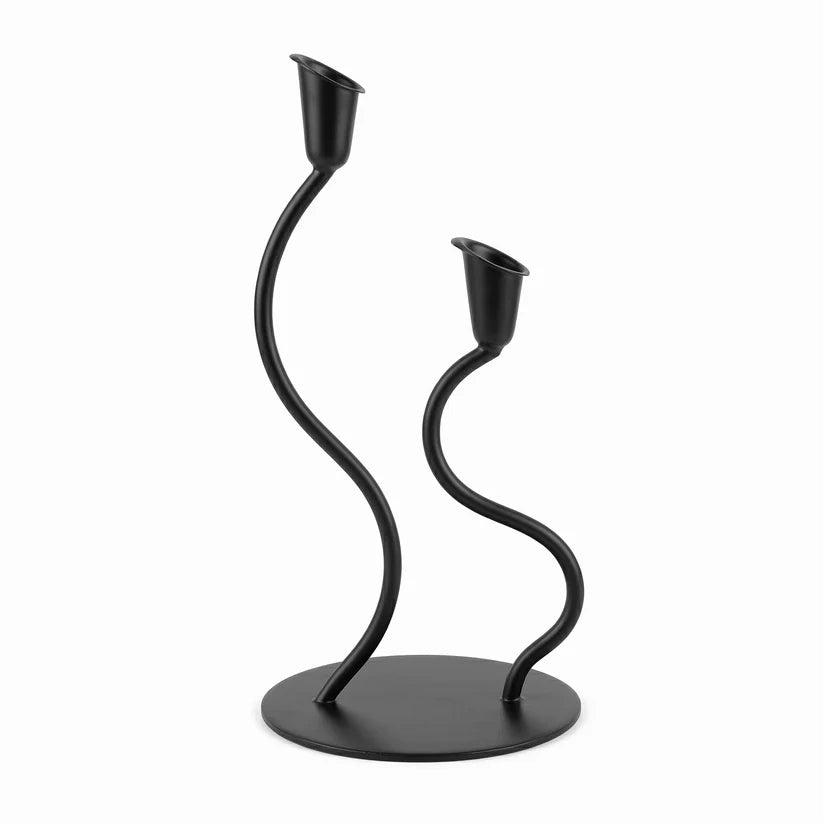 Black Tealight Two Candle Holders