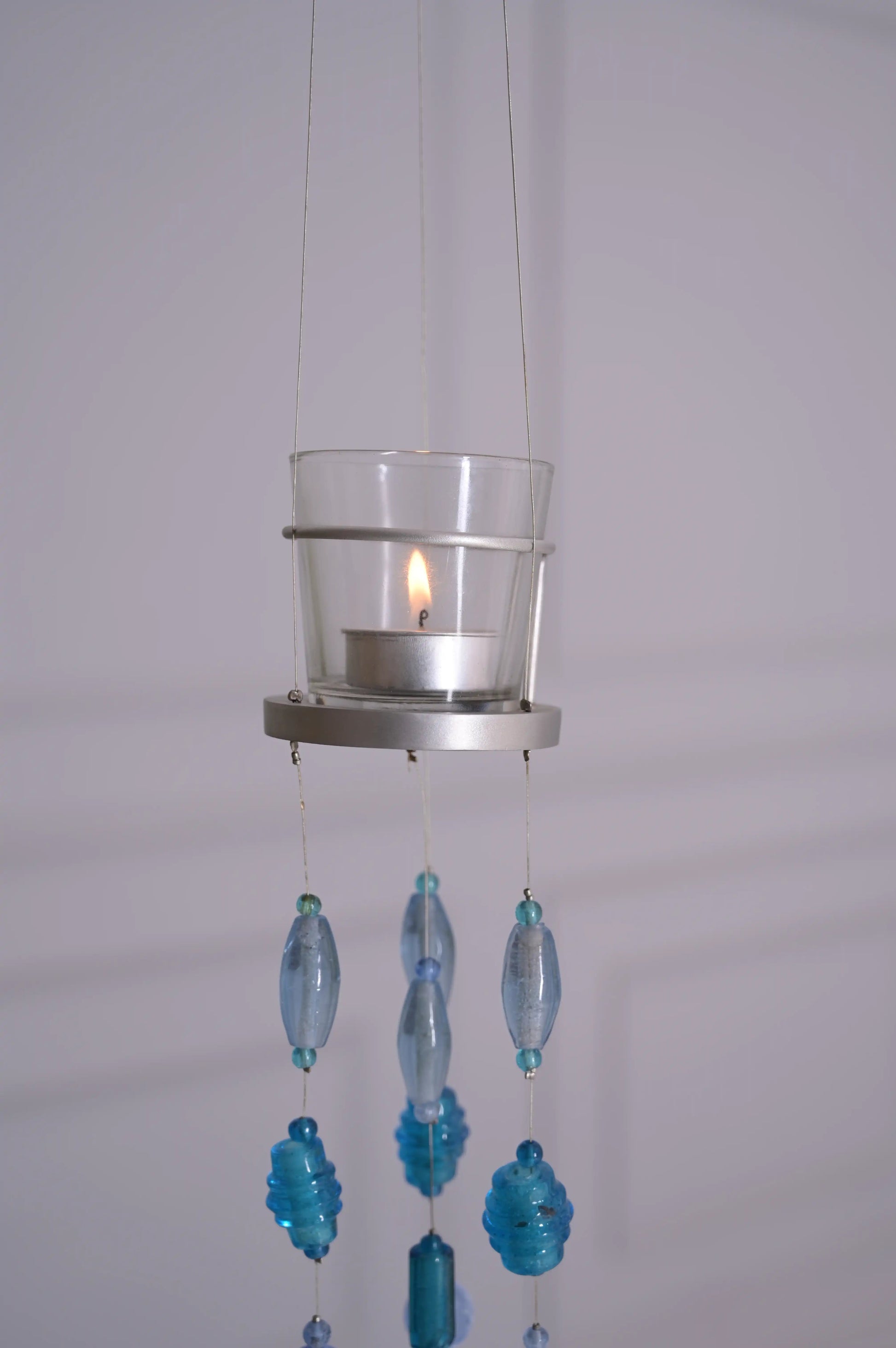 Blue Glass Beads Handmade Hanging Votive - ILLUMEAVotive