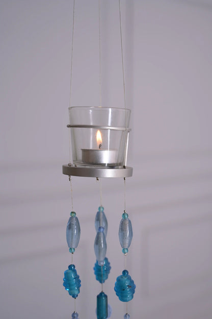 Blue Glass Beads Handmade Hanging Votive - ILLUMEAVotive