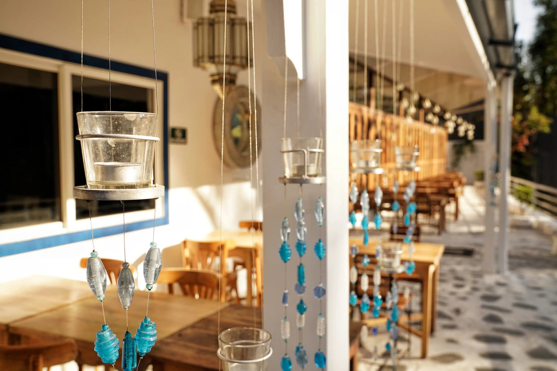 Blue Glass Beads Handmade Hanging Votive - ILLUMEAVotive