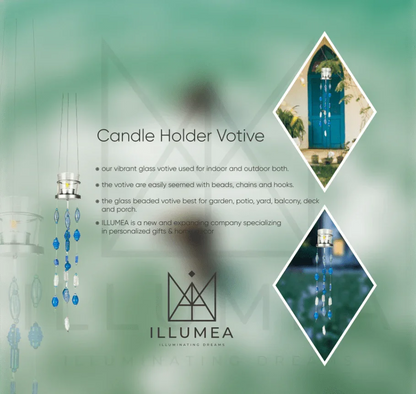 Blue Glass Beads Handmade Hanging Votive - ILLUMEAVotive