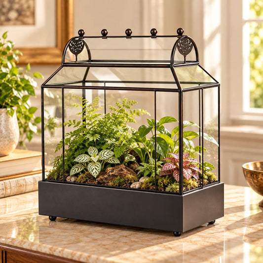 Elegant Table Top Barrel Roof Terrarium showcasing a luxurious barrel roof design for refined indoor gardening