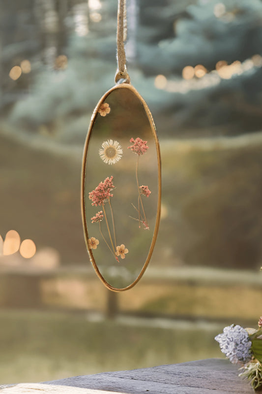 Handmade Dried Pressed Flower Hanging Oval Suncatcher - ILLUMEAsuncatcher