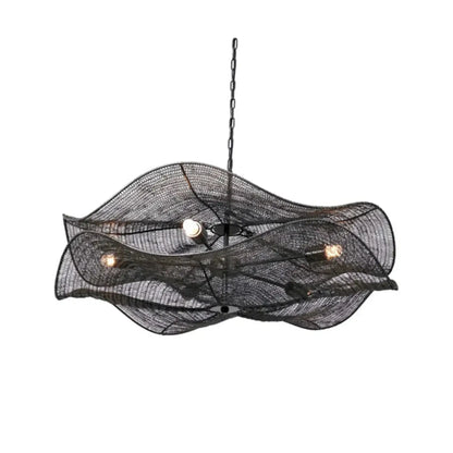 Iron Mesh 5 Light Chandelier by ILLUMEA with artistic flowing metal mesh shades and exposed bulbs, designed for contemporary living and dining spaces