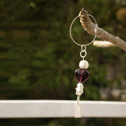 Purple Heart Glass Bead Handmade Silvered Brass Keychain - ILLUMEAKey Chain