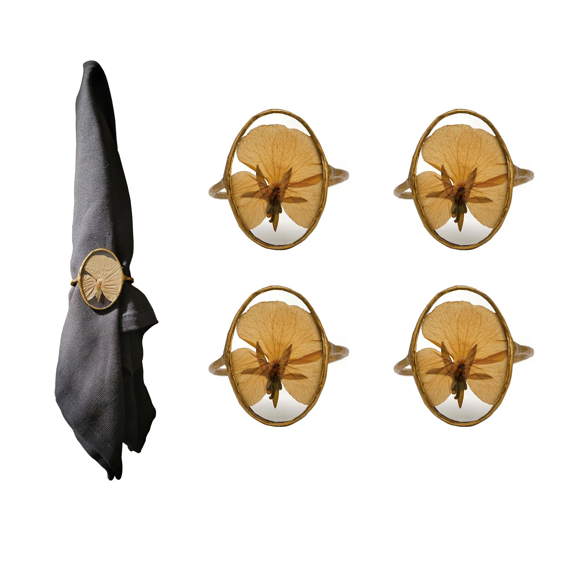 Oval Pressed Flower Glass Napkin Ring