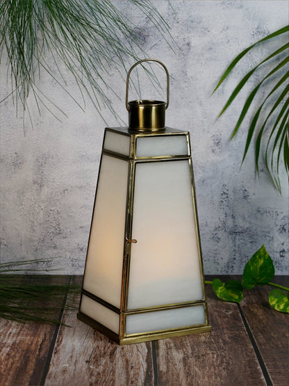 Taper Lantern White Glass