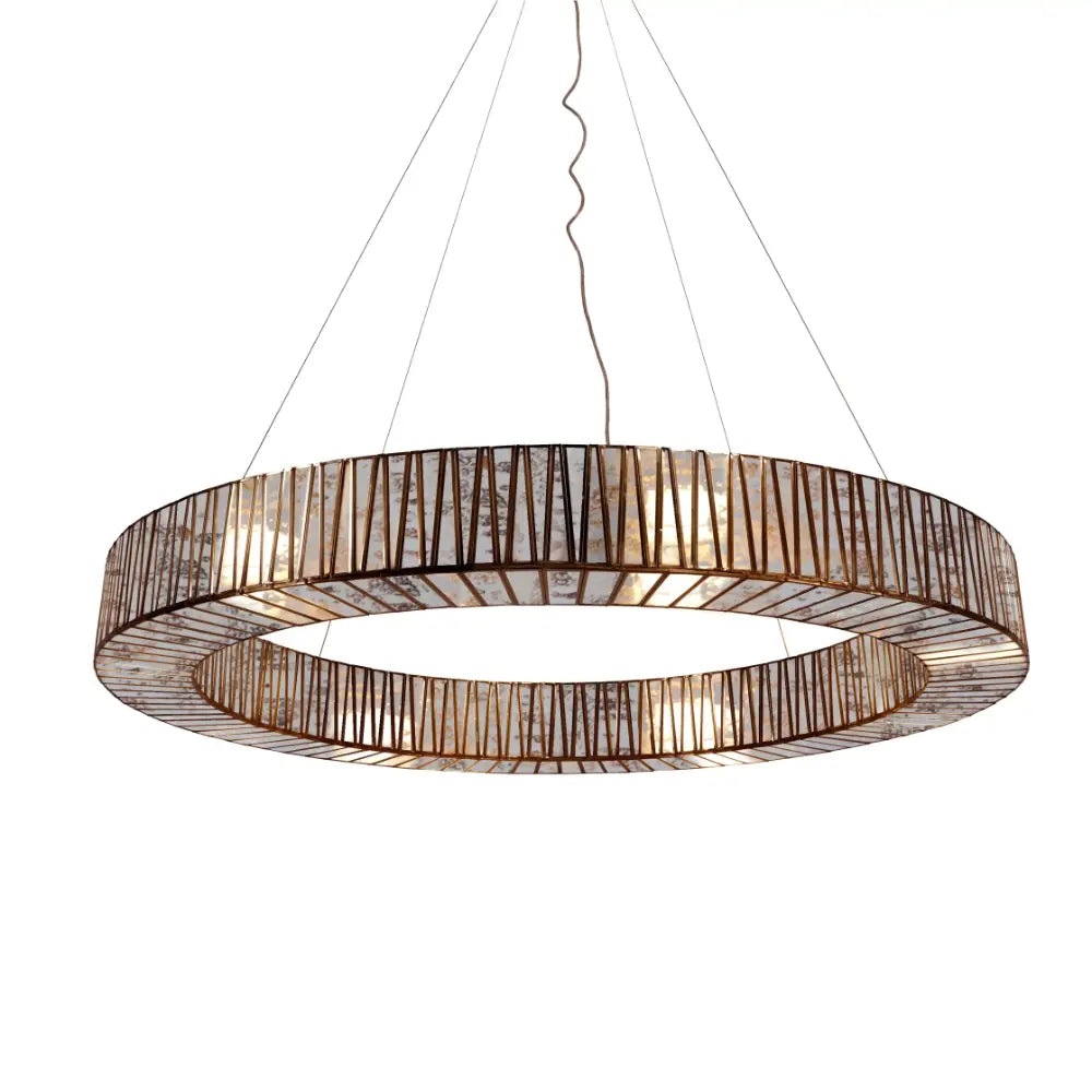 Round wooden pendant light on a white background