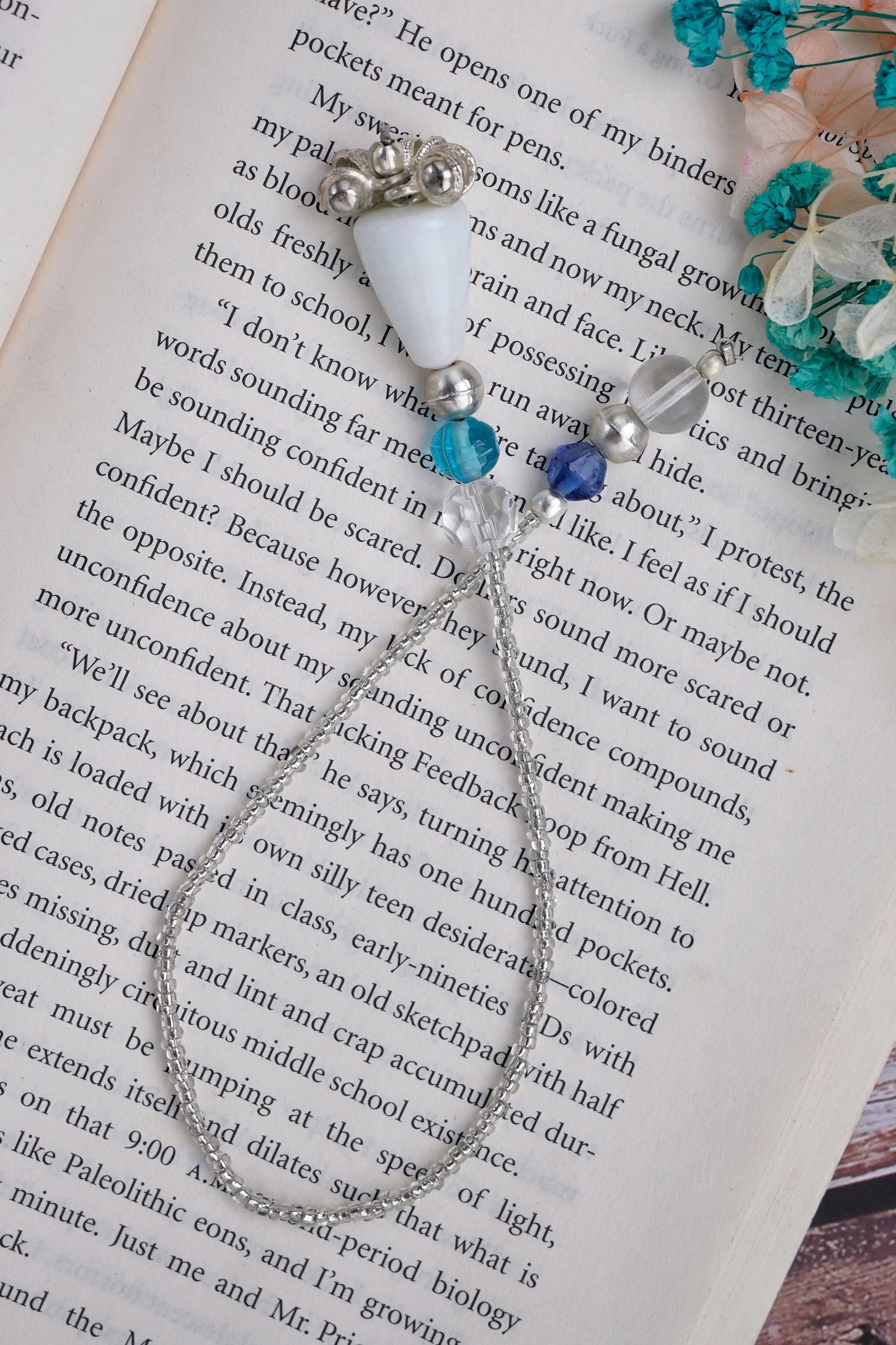 White Glass Beads Handmade Bookmark
