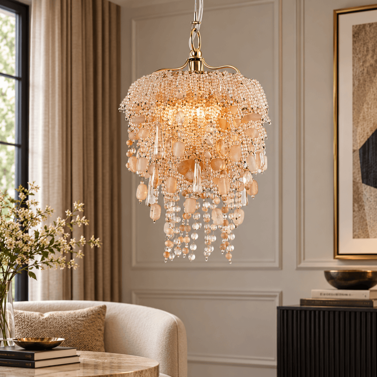 Nora Beige Mini Chandelier - ILLUMEA