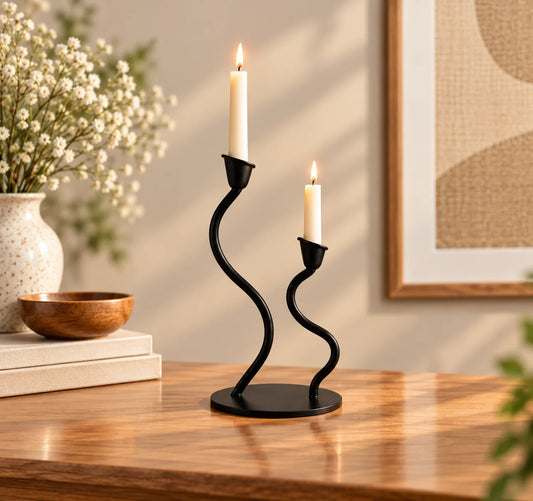 Black Tealight Two Candle Holders - ILLUMEA